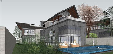 精品现代沿湖中式府邸 双拼双坡建筑与景观设计SU模型深度解析